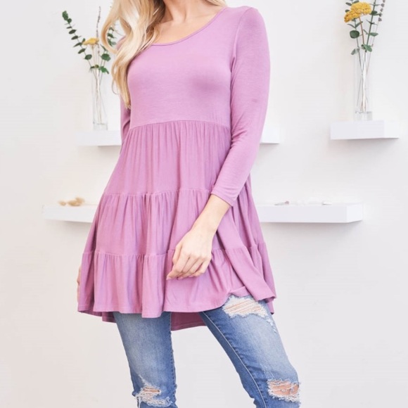 17 Boho 3/4 Sleeves Tiered Tunic Top - Picture 1 of 4